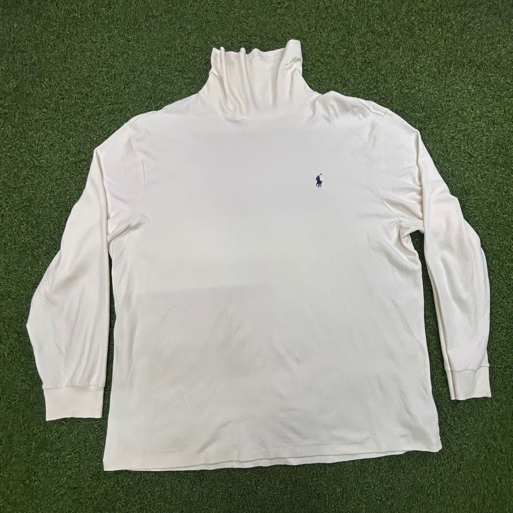 Polo Ralph Lauren Mens XXL Cream Off White Long Sleeve Turtleneck Pony Logo Top